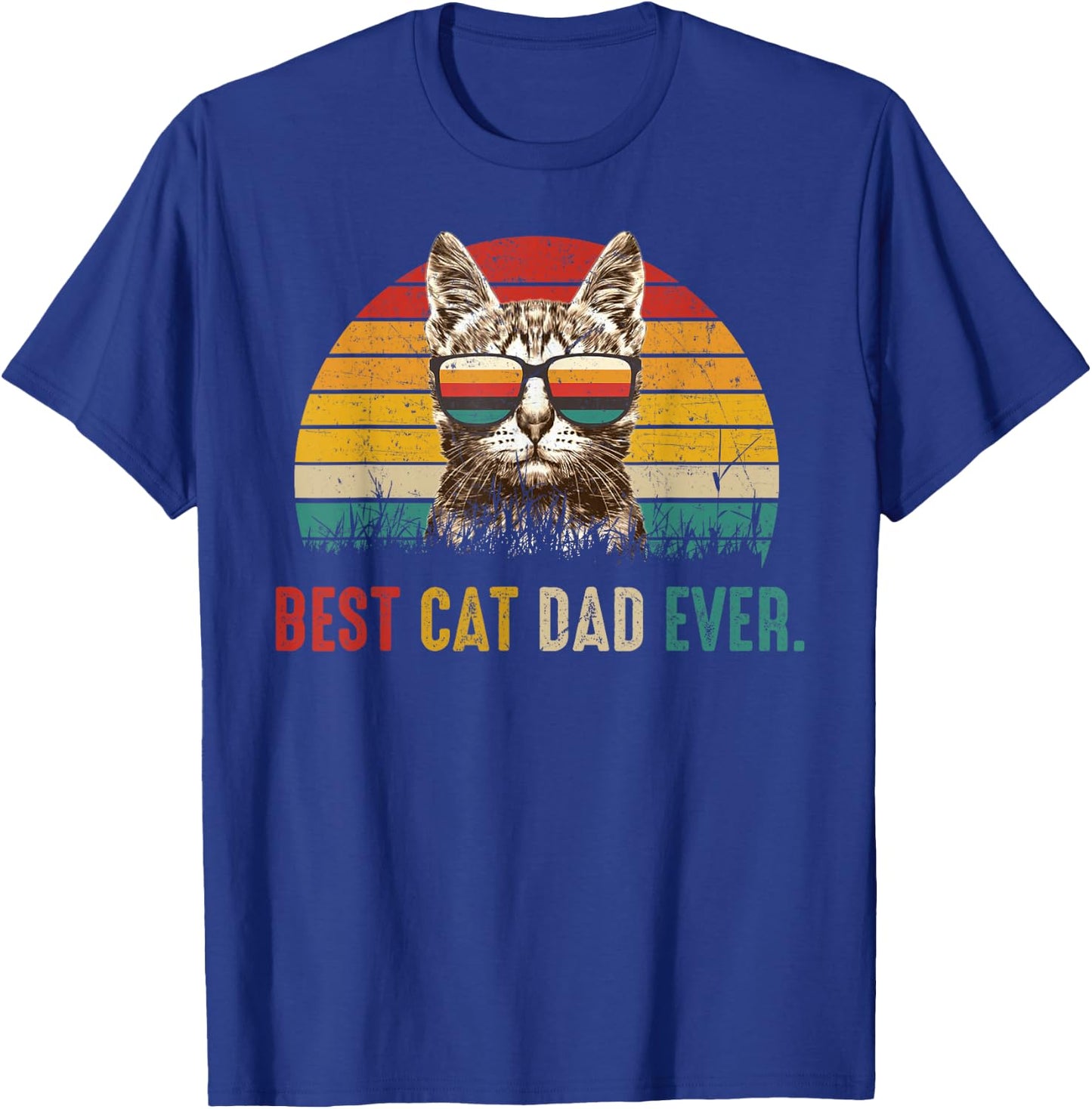 Best Cat Dad Ever Funny Fathers Day Vintage Cat Daddy T-Shirt - T-Shirt | Royal