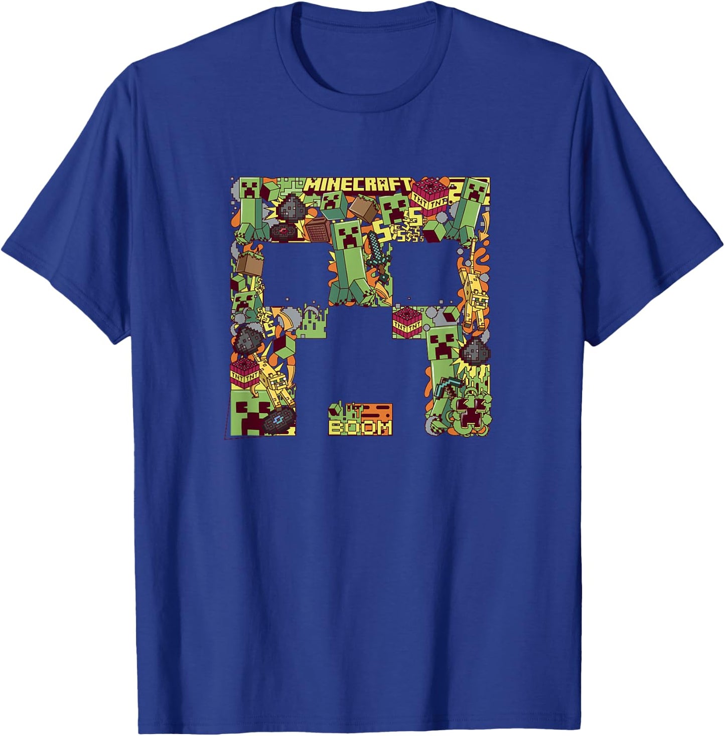 Minecraft Creeper Big Face Collage T-Shirt - T-Shirt | Royal