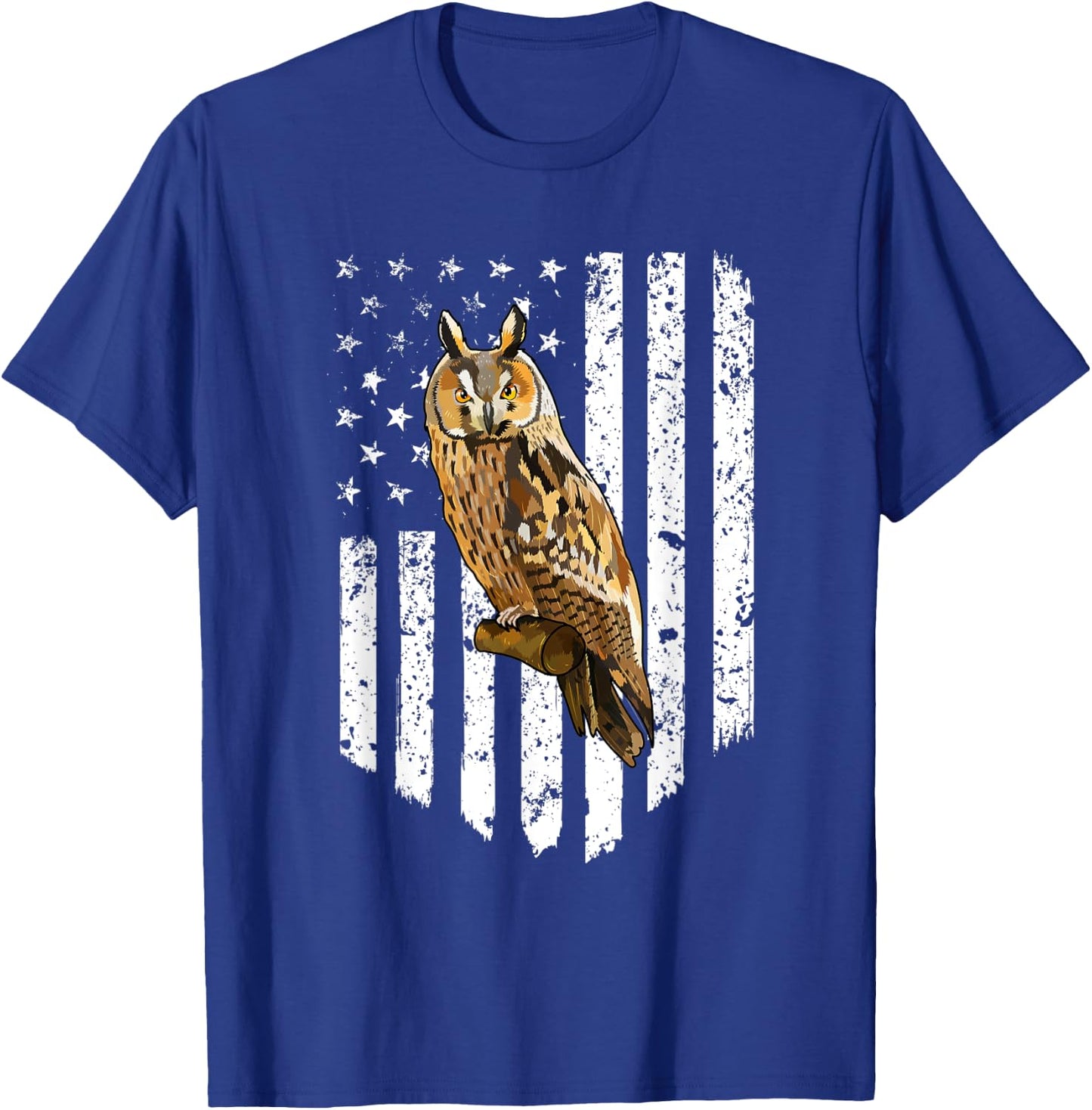 White American Flag Long-eared Owl Bird 4th Of July Men T-Shirt - T-Shirt | Royal