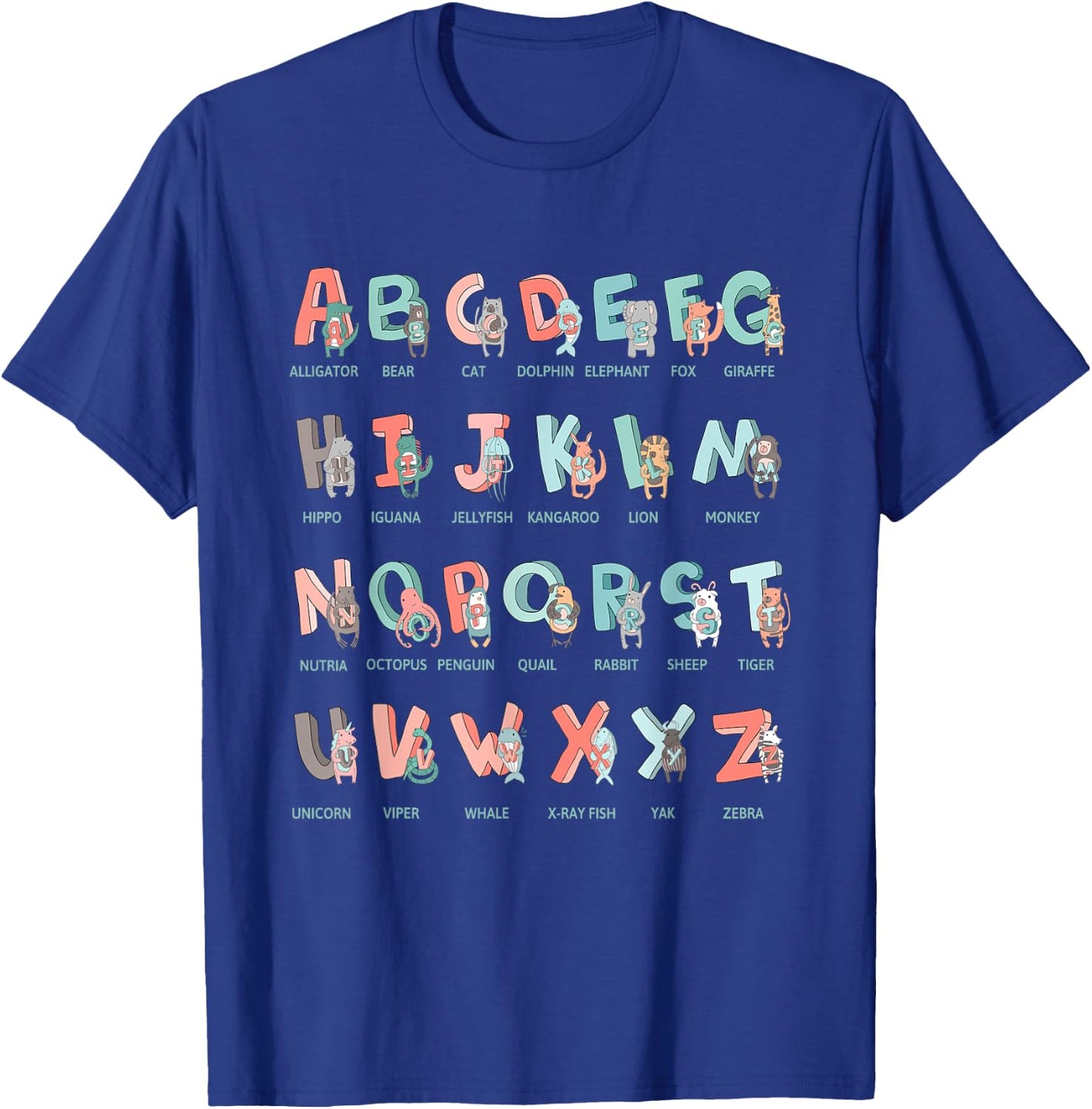 Alphabet Animals I School Beginner Students Children Girls Boys T-Shirt - T-Shirt | Royal