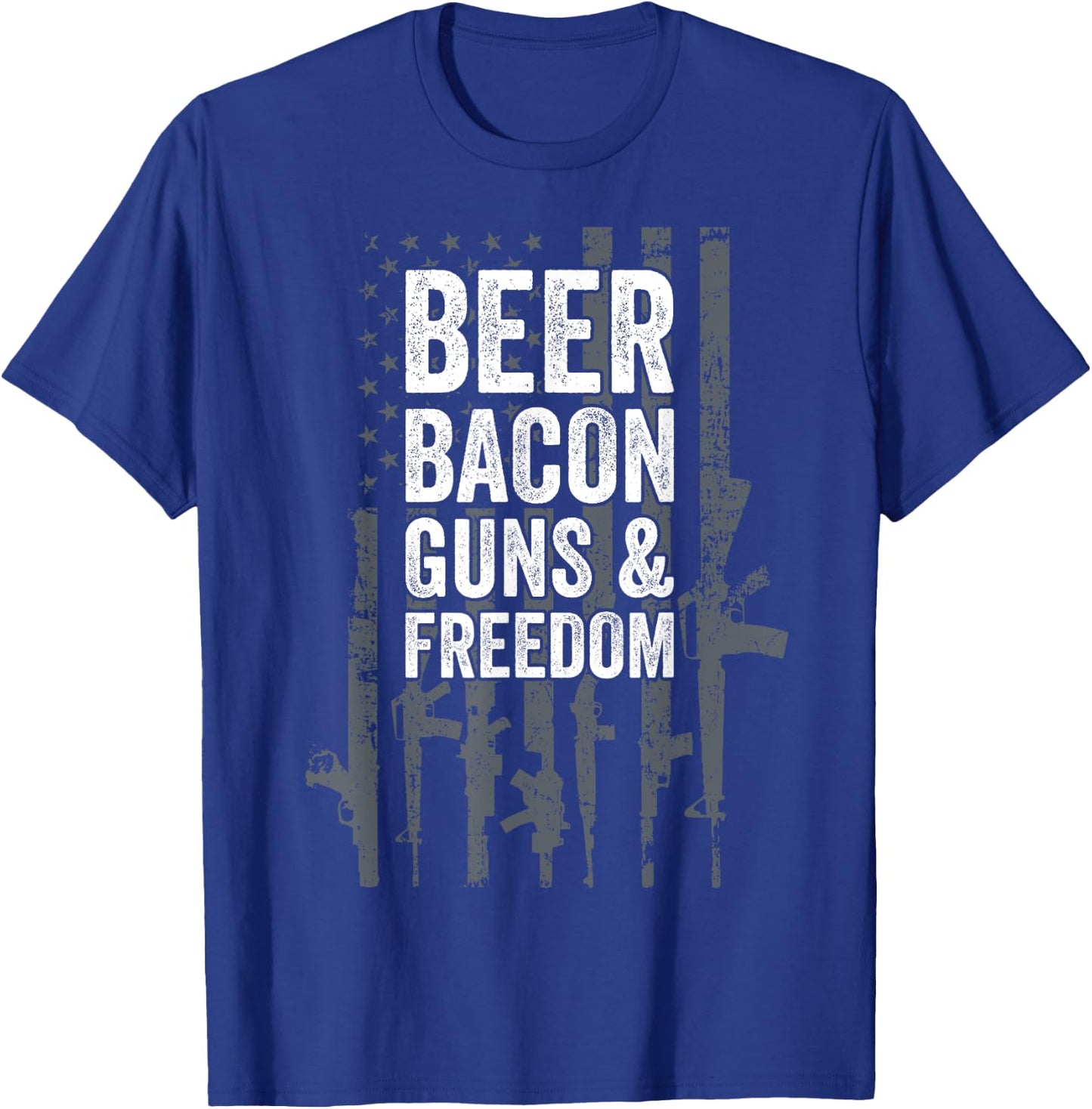 BEER BACON GUNS & FREEDOM - USA BBQ American Flag Drinking T-Shirt - T-Shirt | Royal