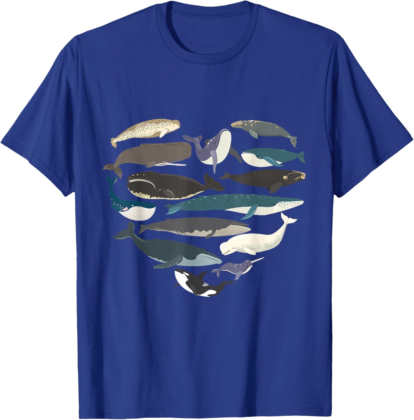 Whales Heart Shape Cute Ocean Mammals Whale Breeds Species T-Shirt - T-Shirt | Royal
