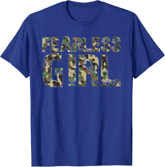 Fearless Girl Camouflage Army Style Empowerment Design T-Shirt - T-Shirt | Royal
