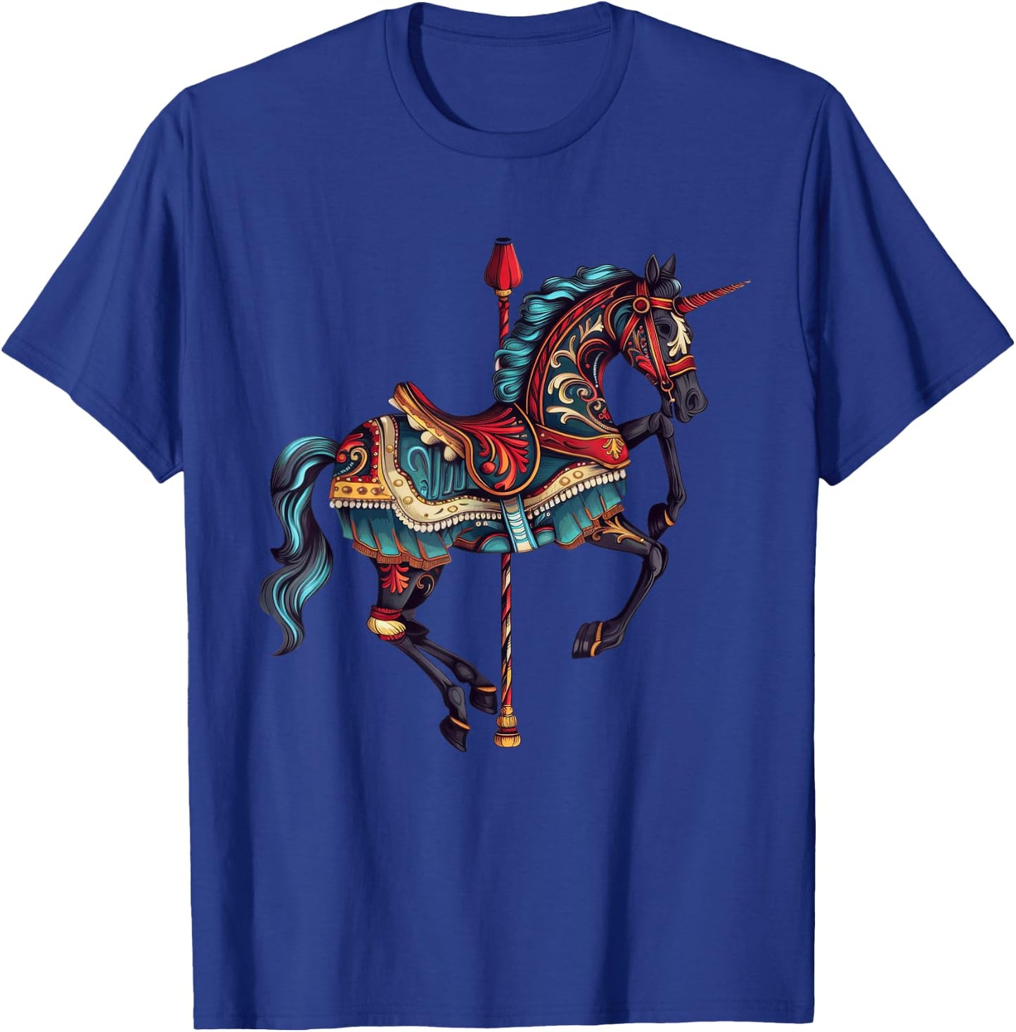 Carnival Carousel Horse Carousel Unicorn , Small, Blue T-Shirt - T-Shirt | Royal