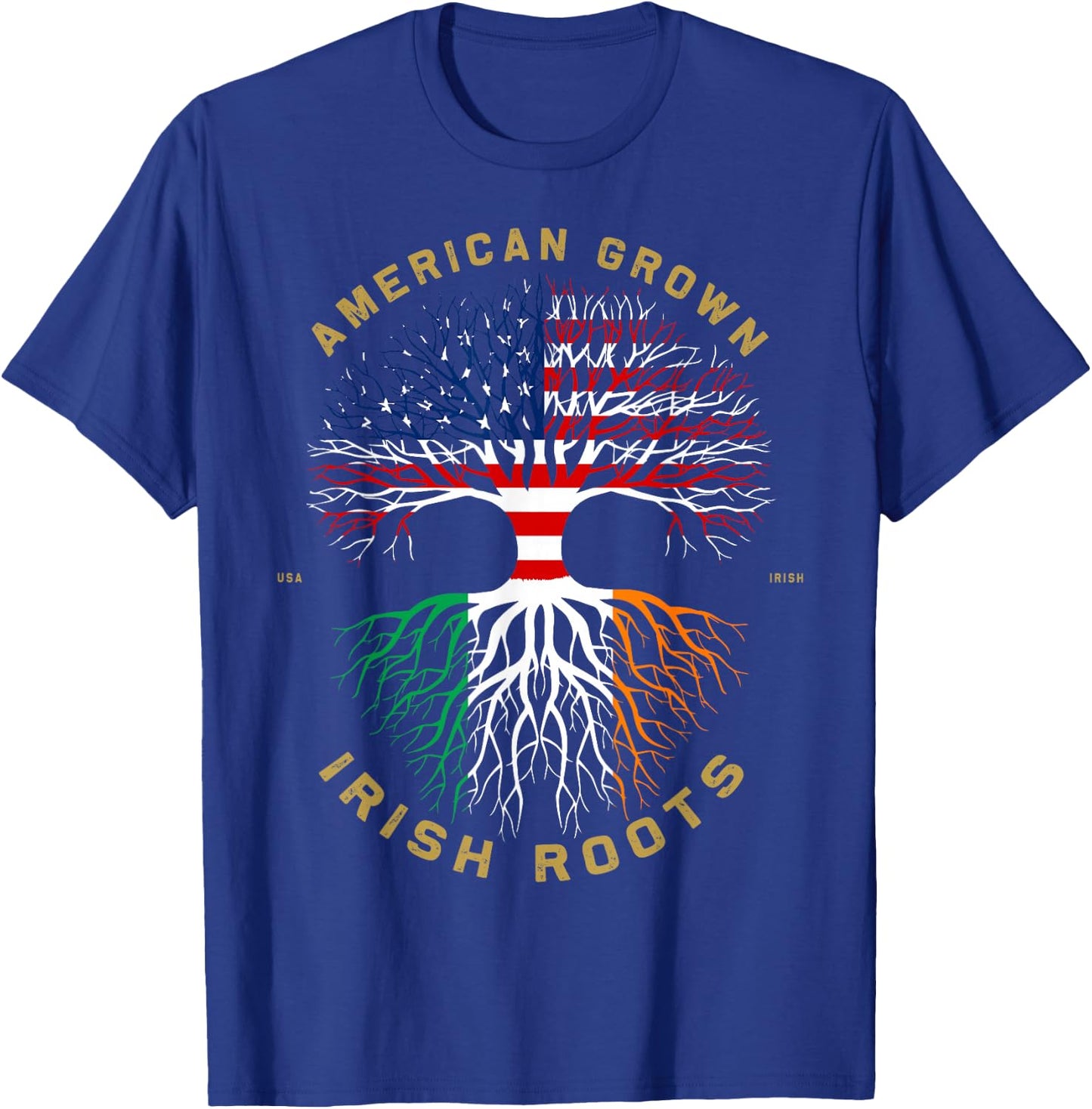 American Grown with Irish Roots Tree USA Flag Unique T-Shirt - T-Shirt | Royal