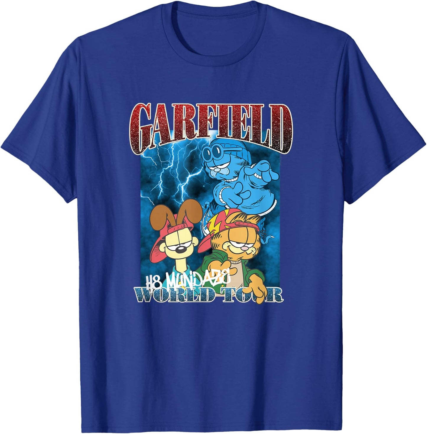 Garfield H8 Mundaze World Tour Front and Back Cartoon Cat T-Shirt - T-Shirt | Royal