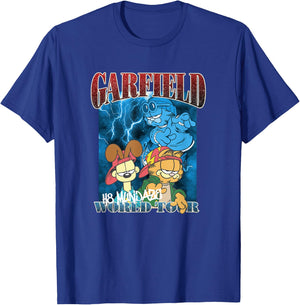 Garfield H8 Mundaze World Tour Front and Back Cartoon Cat T-Shirt - T-Shirt | Royal