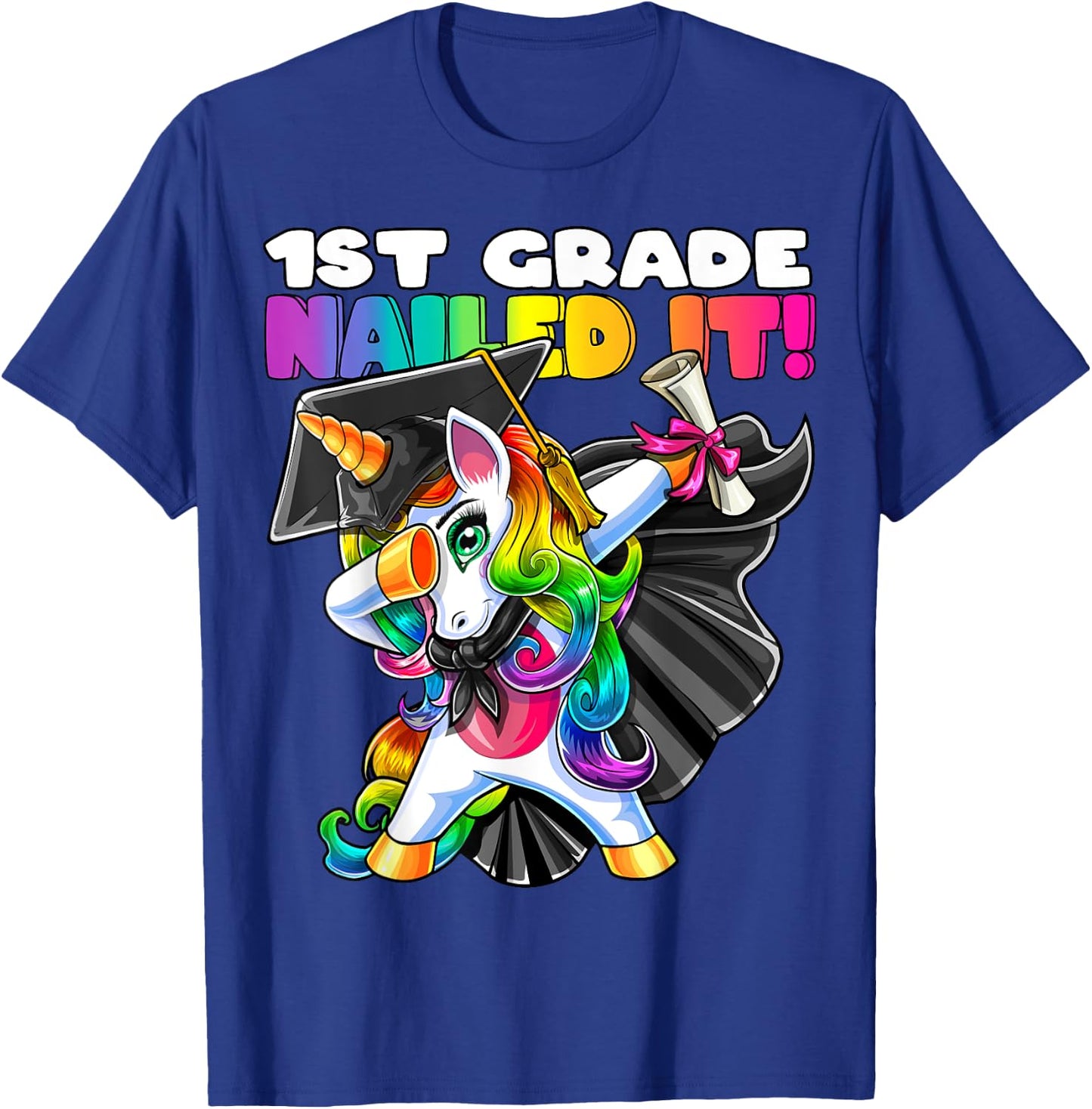 Dabbing Unicorn 1st Grade Graduation Cap Gown Gift Girls T-Shirt - T-Shirt | Royal
