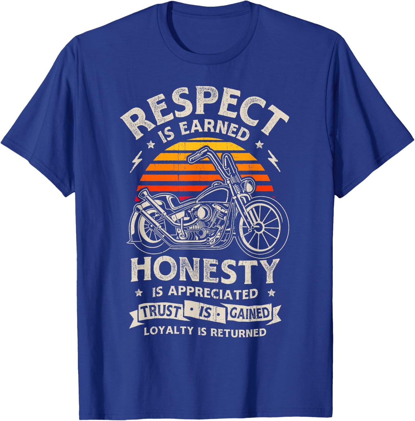 Biker Respect Honesty Trust Loyalty Retro Motorcycle Bike T-Shirt - T-Shirt | Royal