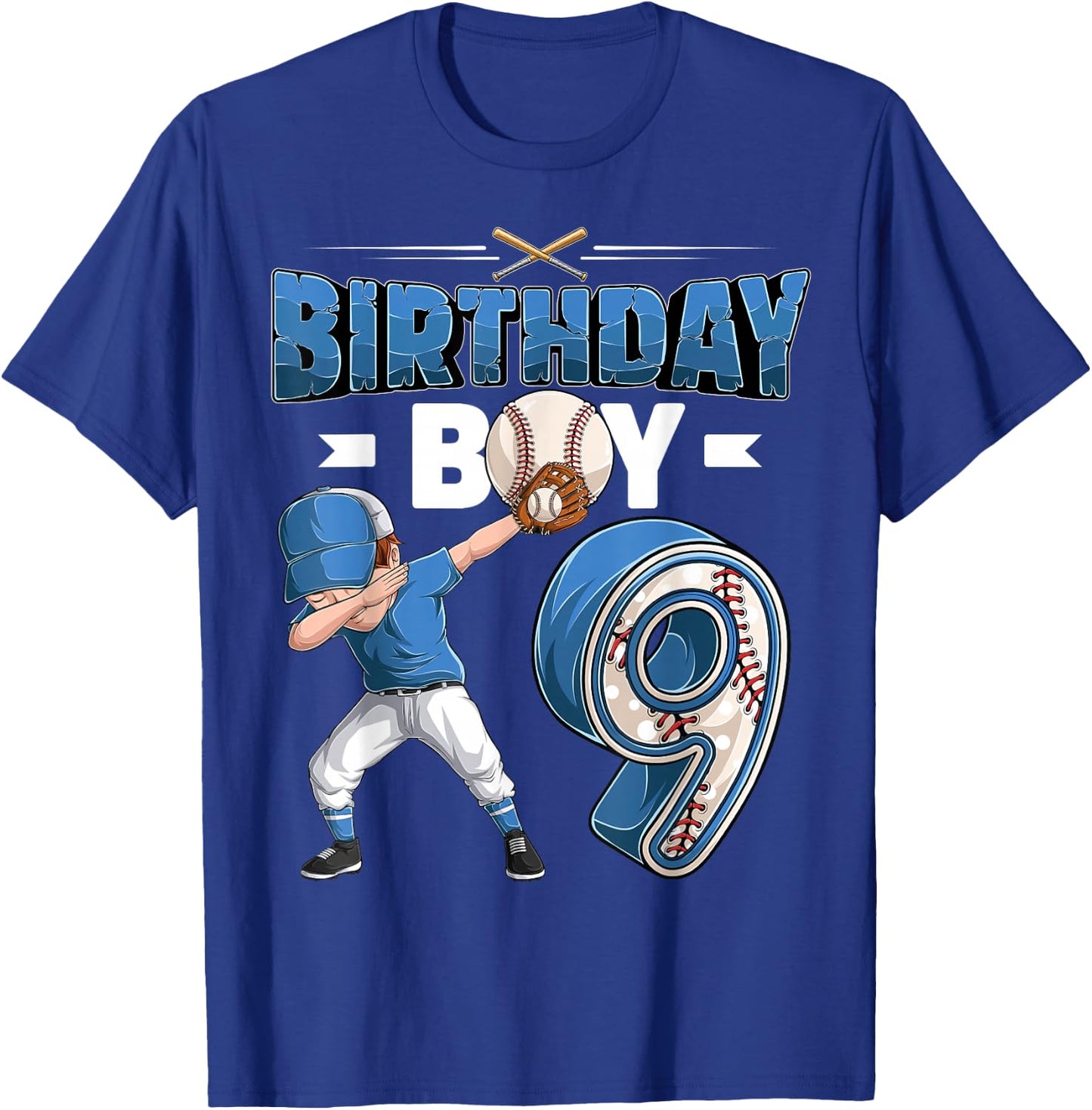 Dabbing boy 9 Year Old Baseball Player 9th Birthday Party T-Shirt - T-Shirt | Royal