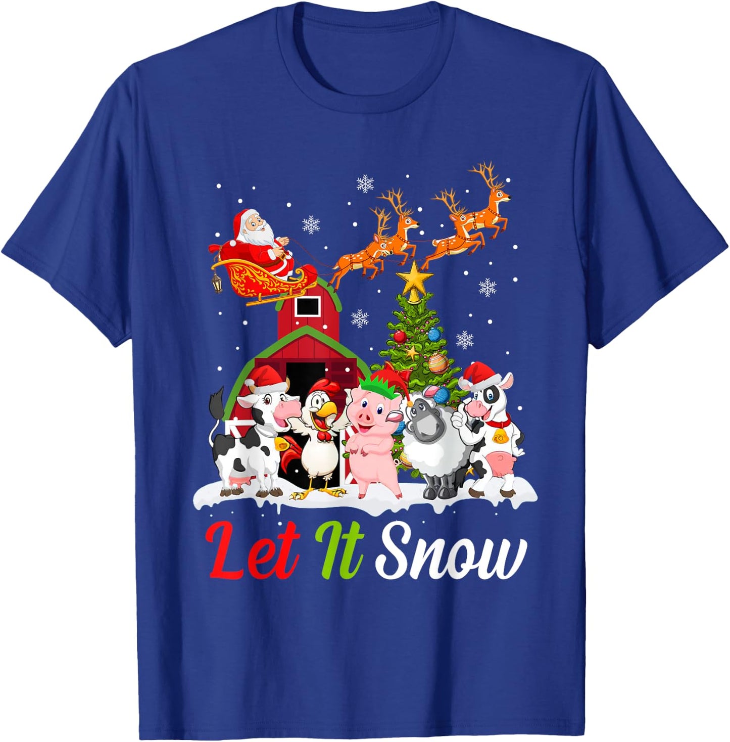 Let It Snow Merry Xmas Gift Farm Animals Tractor T-Shirt - T-Shirt | Royal