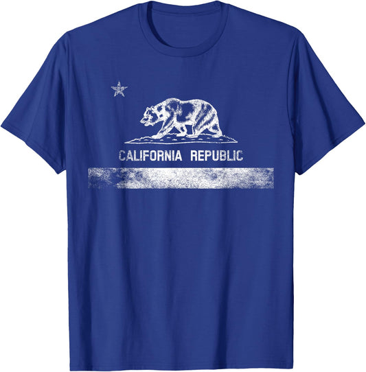 California State Flag Grizzly Bear Cali Distressed White T-Shirt - T-Shirt | Royal