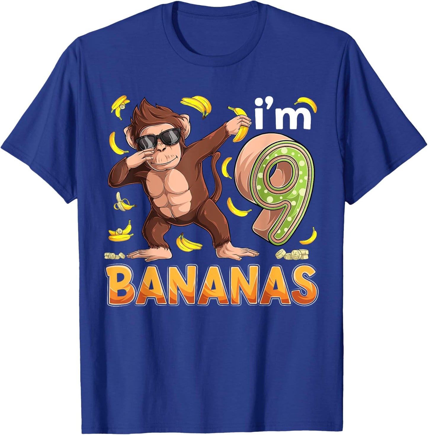 9 Year Old Monkey Birthday Safari Jungle Animal 9th B-day T-Shirt - T-Shirt | Royal