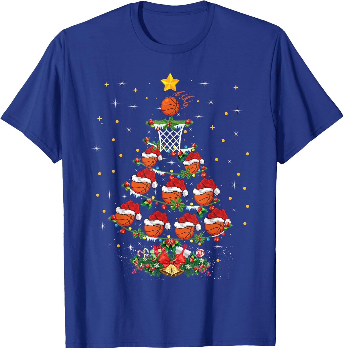 Basketball Sports Lover Xmas Gift Basketball Christmas Tree T-Shirt - T-Shirt | Royal