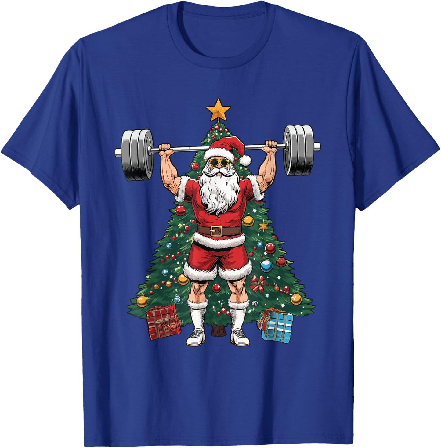 Funny Santa Weightlifting Clean Jerks Workout Christmas T-Shirt - T-Shirt | Royal