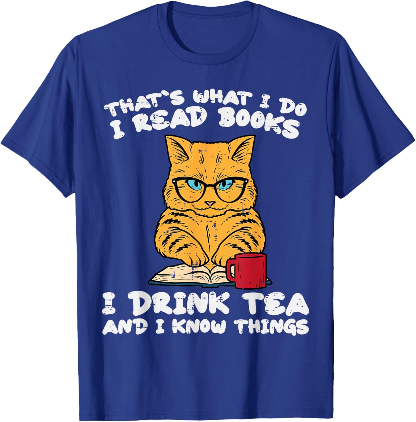 Cat Tea Funny Read Reading Book Librarian Men Women Kids T-Shirt - T-Shirt | Royal