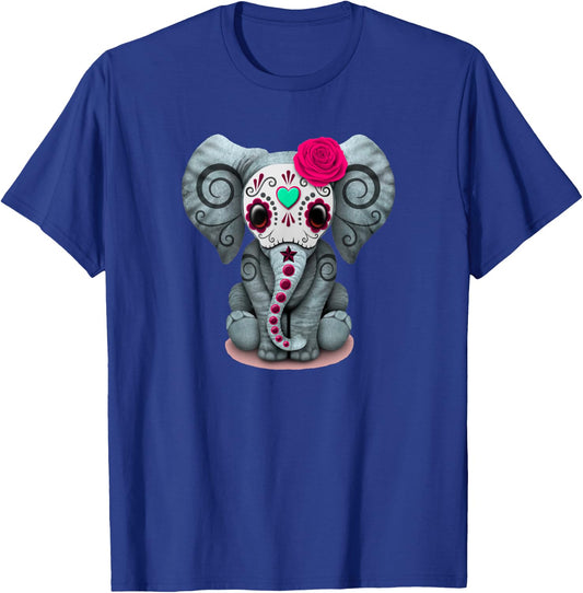 Sugar Skull Red Rose Elephant Day Of The Dead Halloween T-Shirt - T-Shirt | Royal
