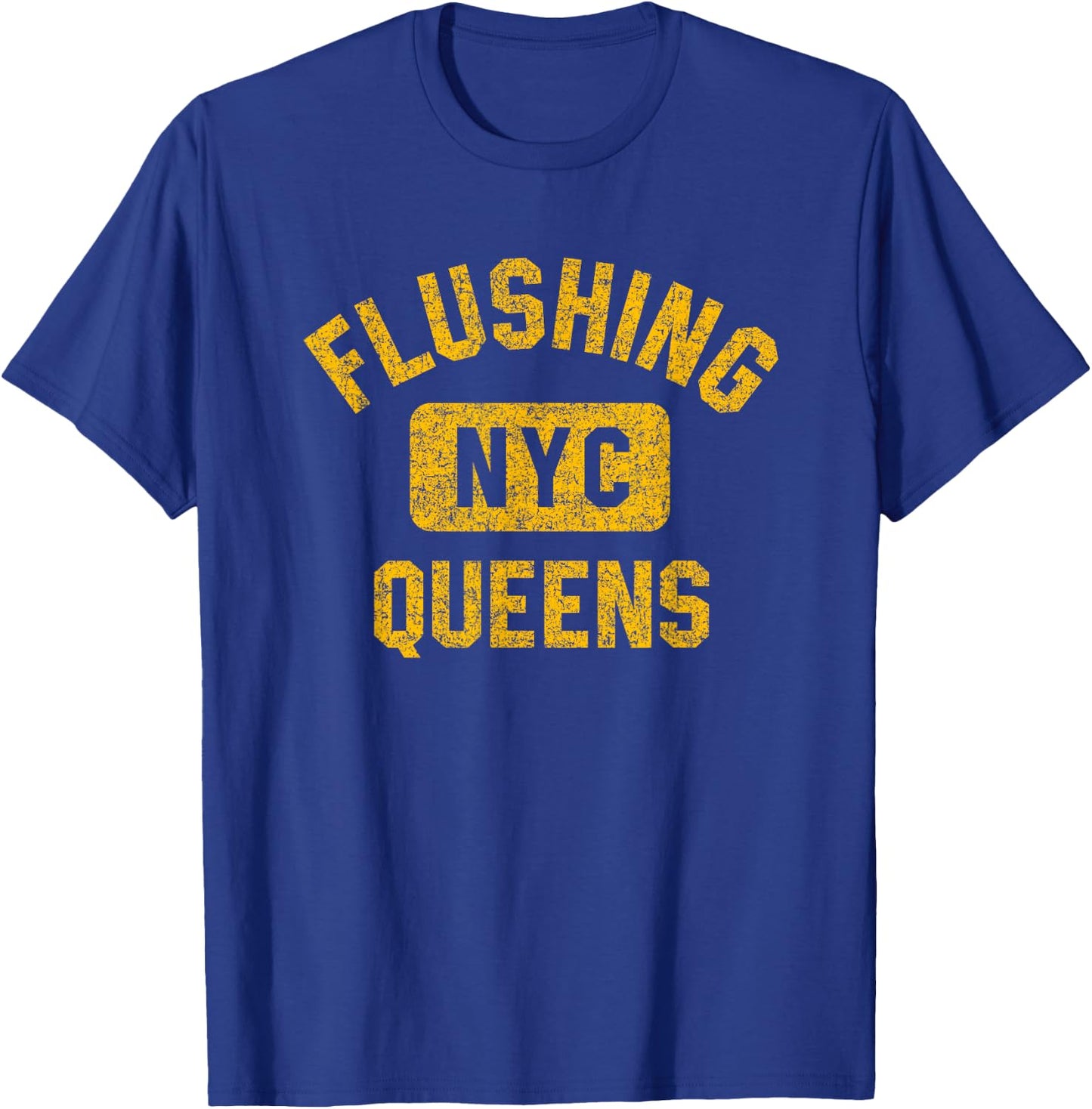 Flushing Queens NYC Gym Style Distressed Amber Print T-Shirt - T-Shirt | Royal