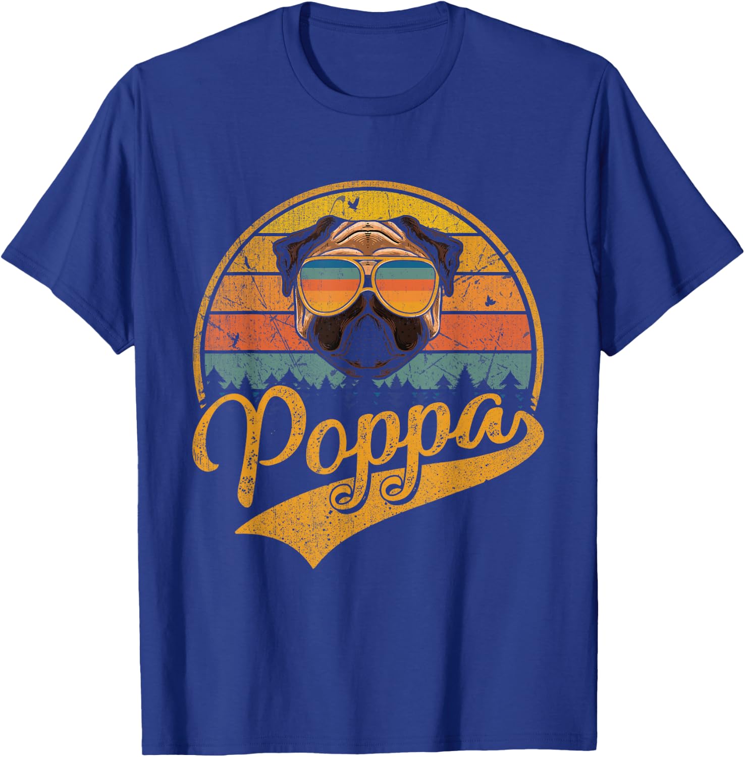 Cool Father's Day Gifts Retro Vintage Pug Poppa T-Shirt - T-Shirt | Royal