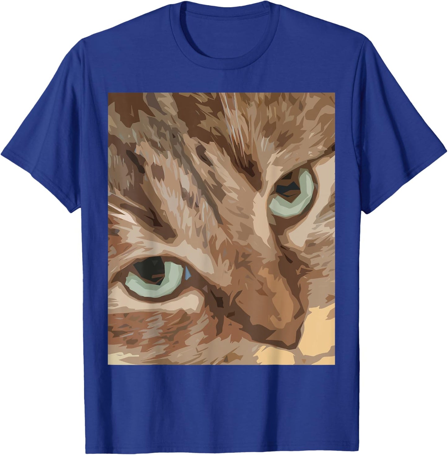 Cute Abstract Brown Tabby Cat Art with Green Eyes T-Shirt - T-Shirt | Royal