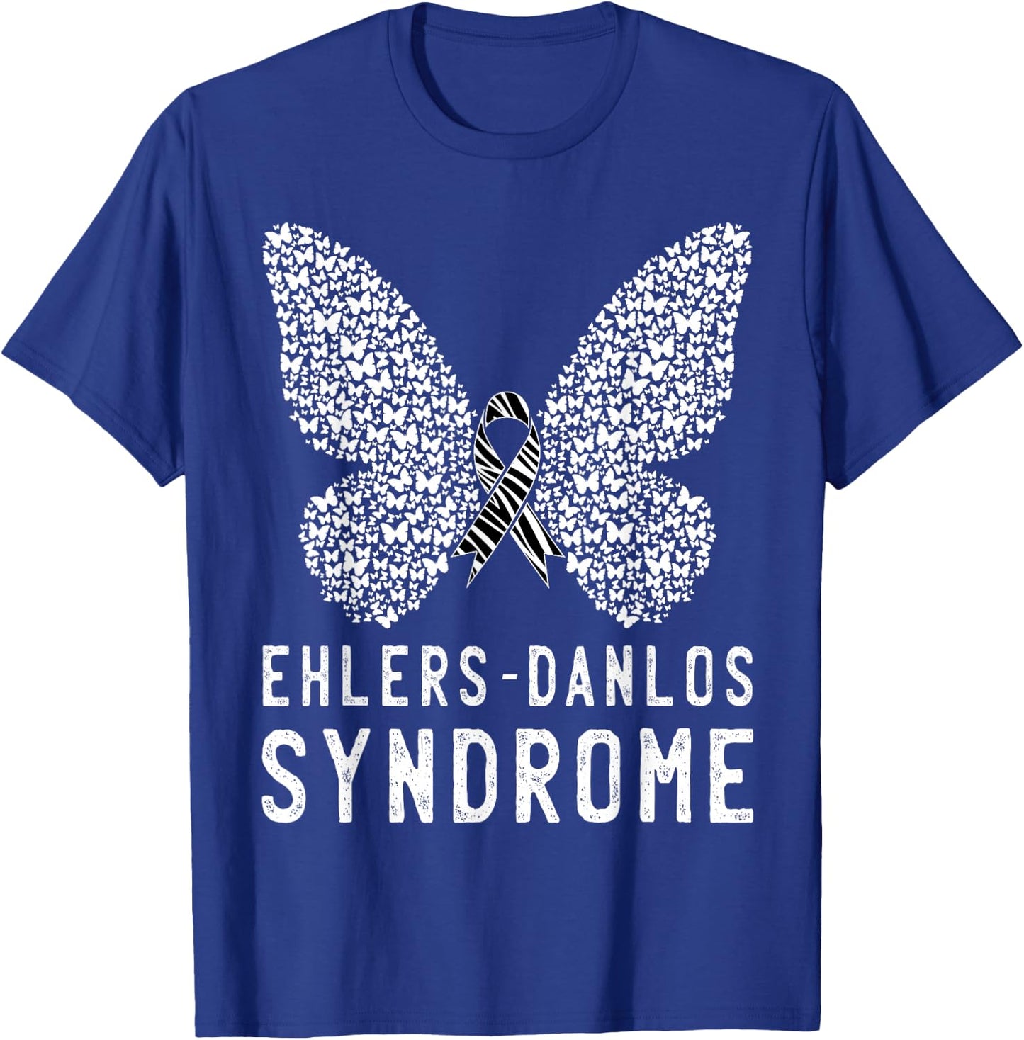 Butterfly Ehlers-Danlos Syndrome EDS Awareness Zebra Ribbon T-Shirt - T-Shirt | Royal