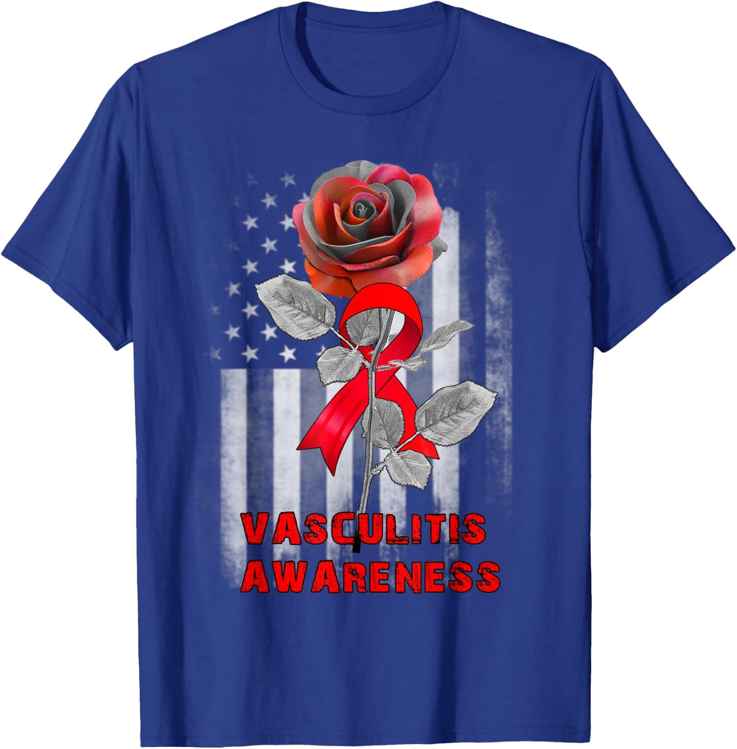 Rose Flower Vasculitis Awareness Ribbon T-Shirt - T-Shirt | Royal