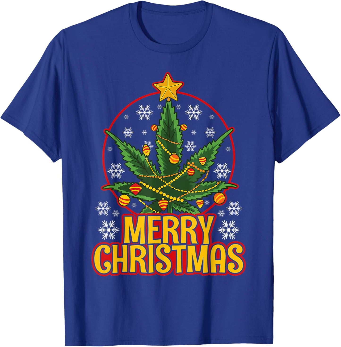 Merry Christmas Weed Marijuana Leaf Christmas Tree Pot Leaf T-Shirt - T-Shirt | Royal