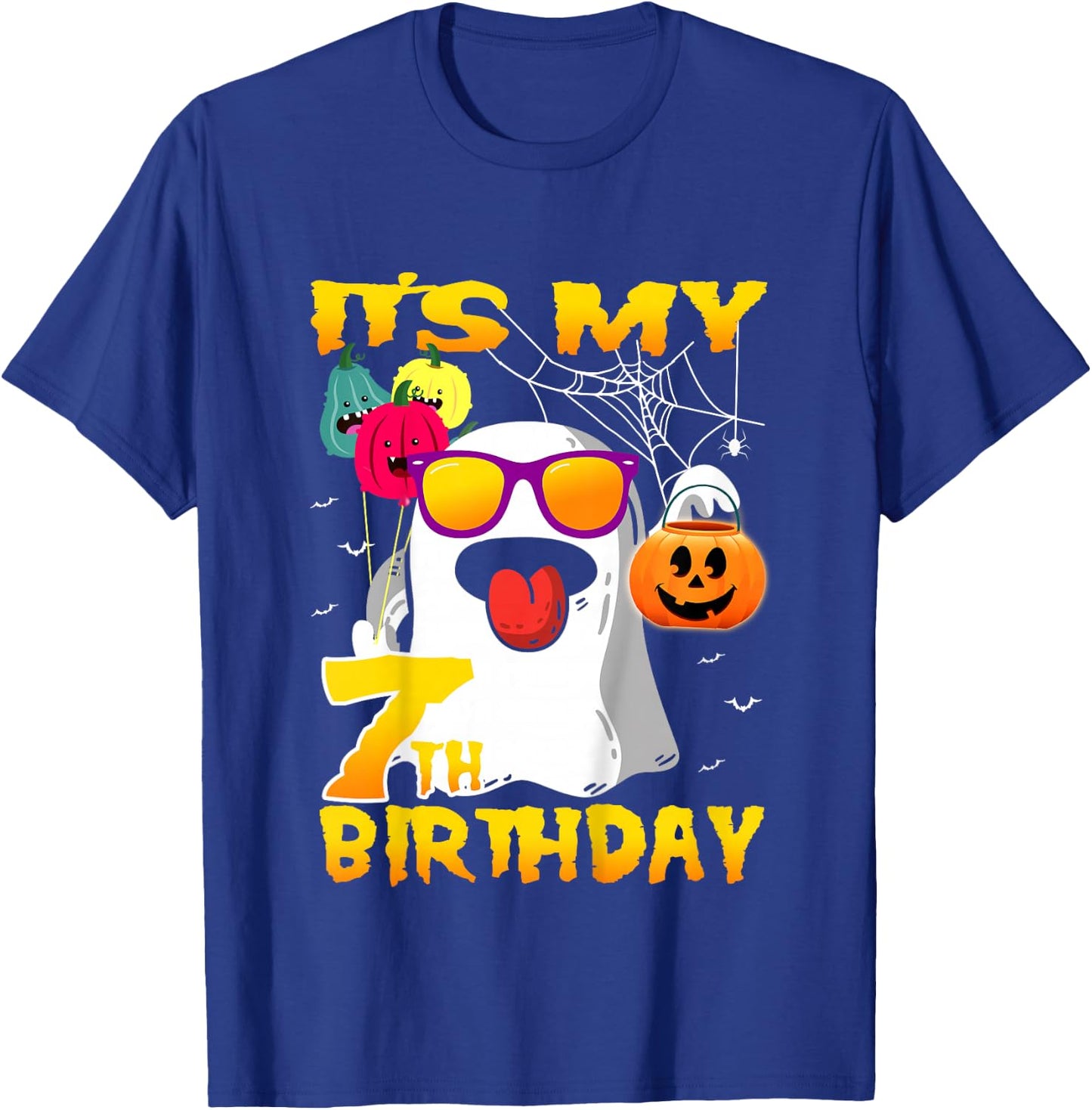 Kids It's My 7th Birthday Ghost Pumpkin Halloween Party 7 yrears T-Shirt - T-Shirt | Royal