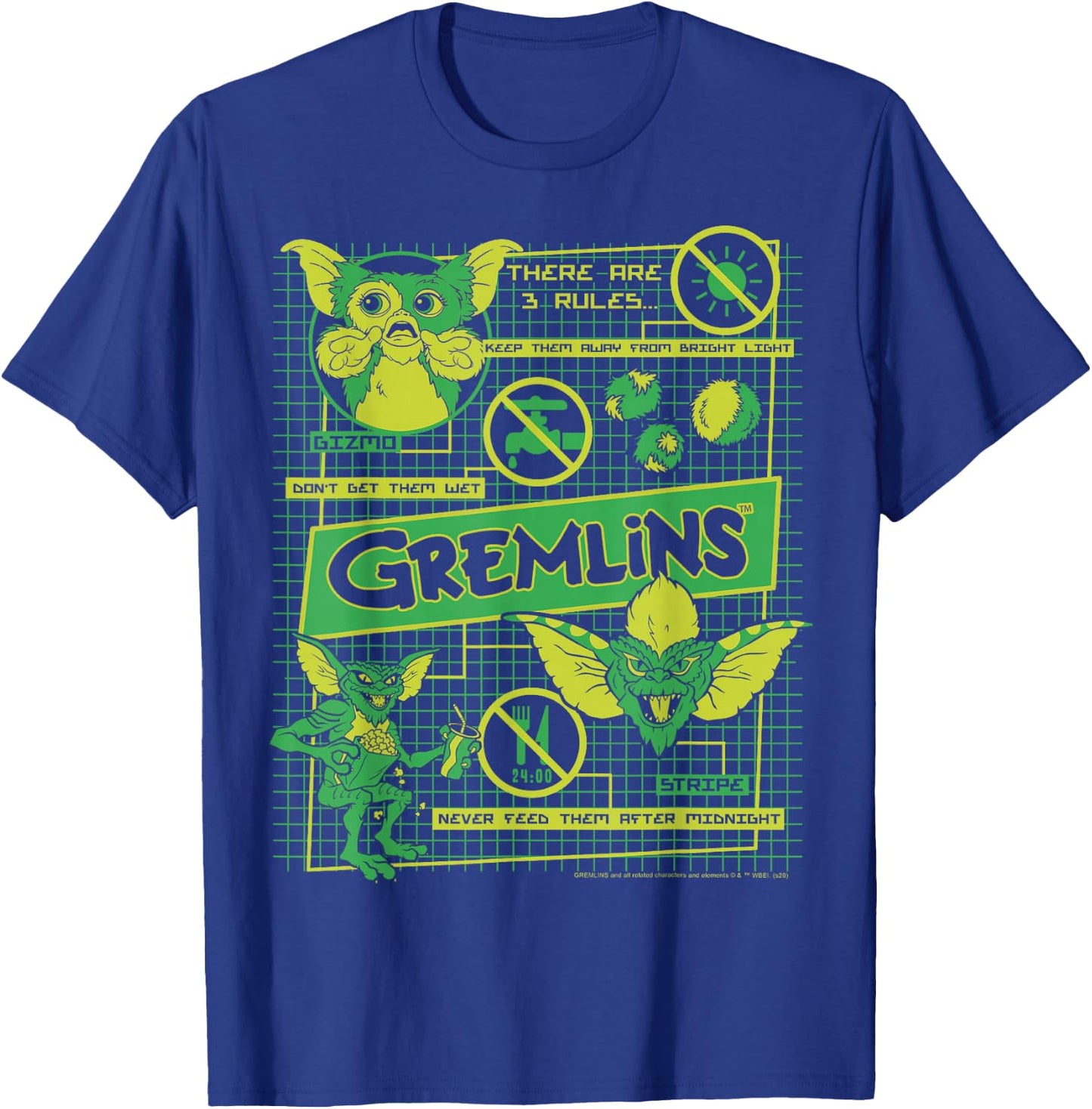 Gremlins Three Rules Schematics T-Shirt - T-Shirt | Royal