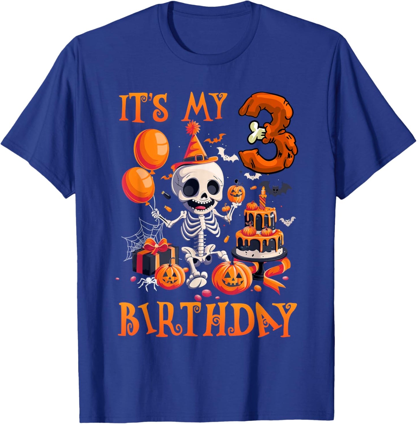 Kids Boo It's My 3rd Birthday Halloween Skeleton 3 Years Old T-Shirt - T-Shirt | Royal