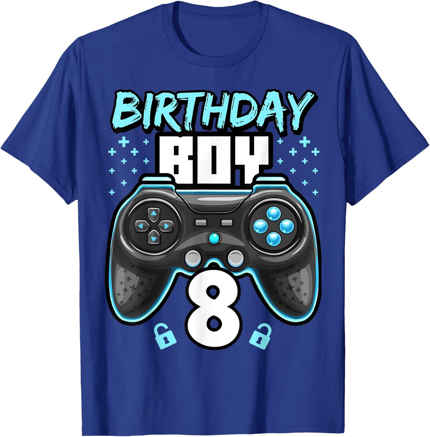 Birthday Boy 8 Video Game Controller Gamer 8th Birthday Gift T-Shirt - T-Shirt | Royal