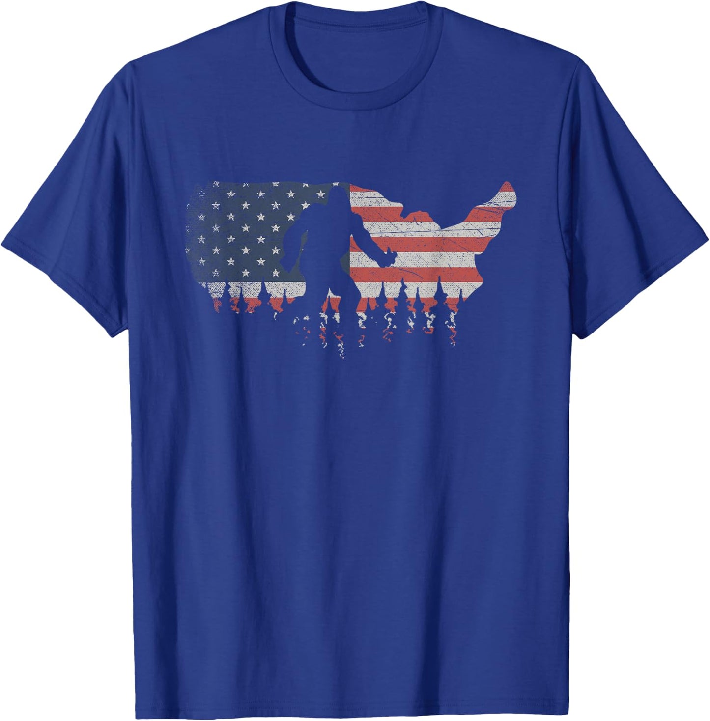 Patriotic Yeti US Flag Sasquatch Cryptozoology Gift Bigfoot T-Shirt - T-Shirt | Royal