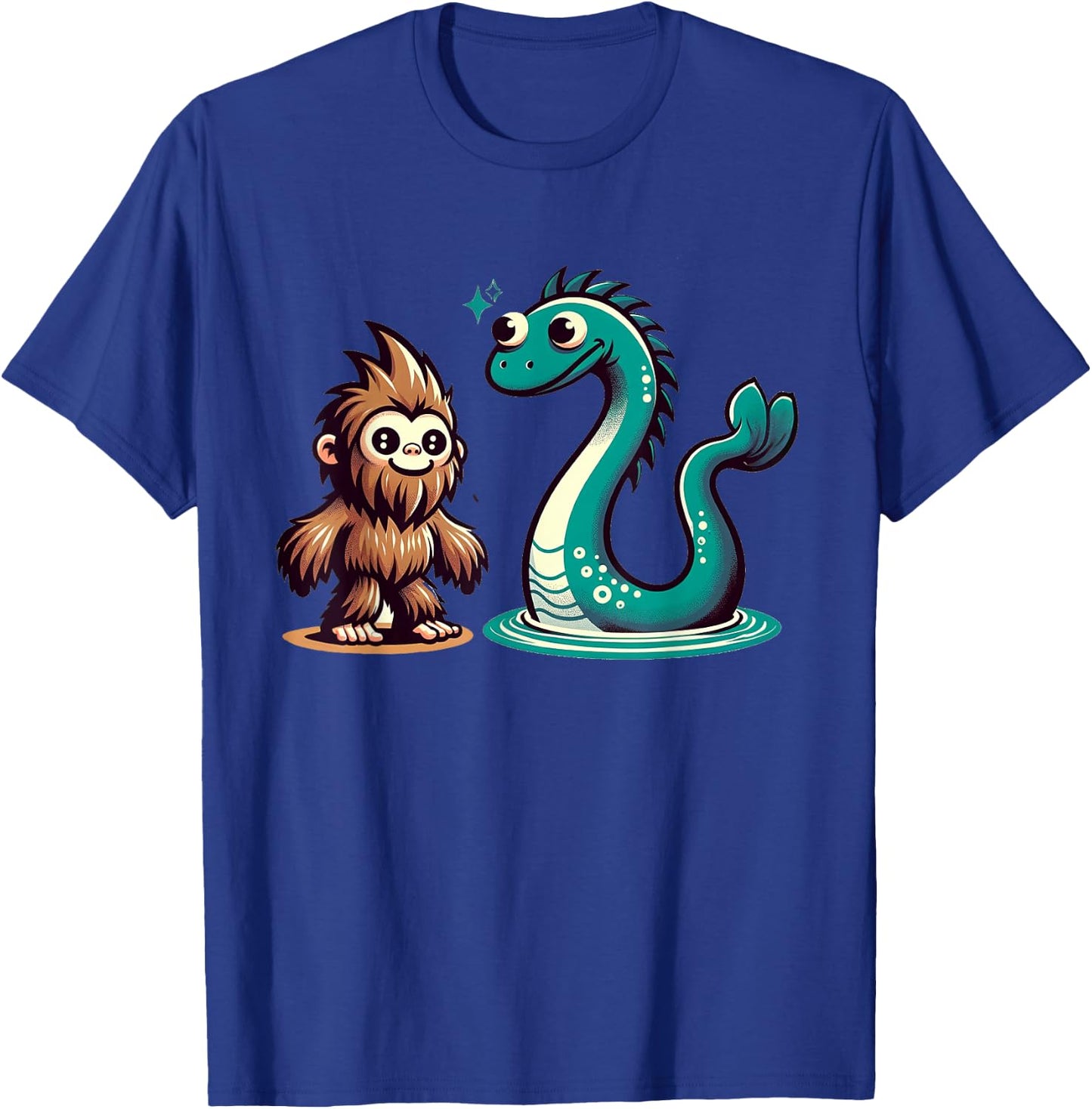 Bigfoot Loch Ness Monster Playdate for Nessie Lovers Kids T-Shirt - T-Shirt | Royal