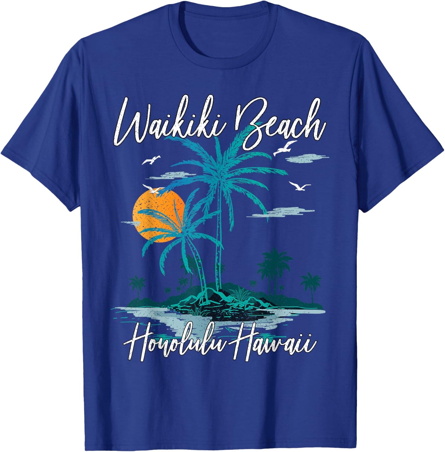 Family Vacation Retro Sunset Honolulu Hawaii Waikiki Beach Women Kids T-Shirt - T-Shirt | Royal
