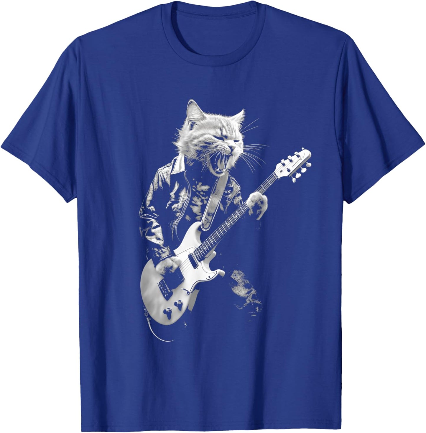 Rock Cat Playing Guitar Funny Guitar Cat Design T-Shirt - T-Shirt | Royal