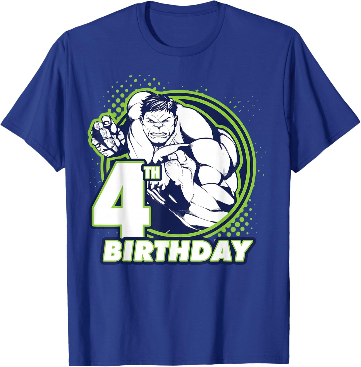 Marvel Avengers Hulk 4th Birthday Badge T-Shirt - T-Shirt | Royal
