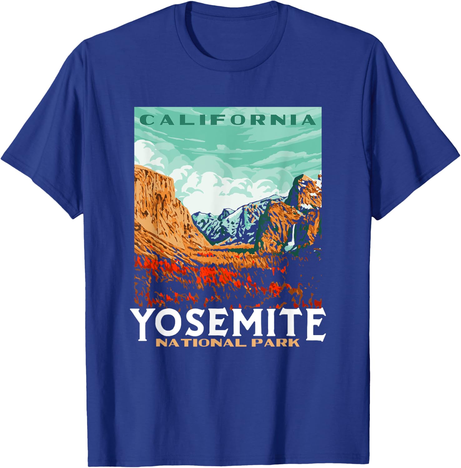 Retro Yosemite National Park Valley WPA Style Vintage T-Shirt - T-Shirt | Royal