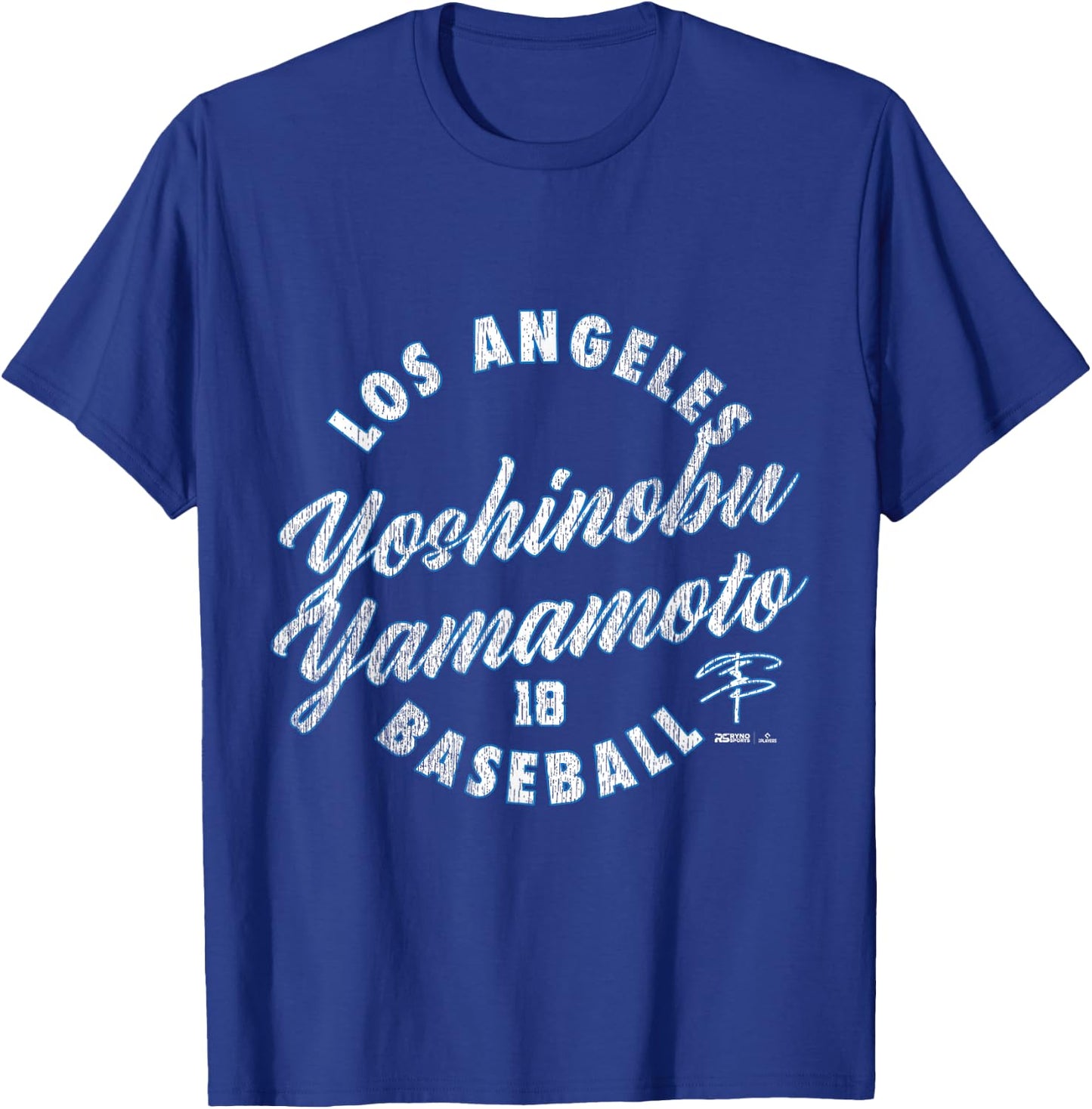 Yoshinobu Yamamoto Los Angeles Baseball Vintage Cursive T-Shirt - T-Shirt | Royal