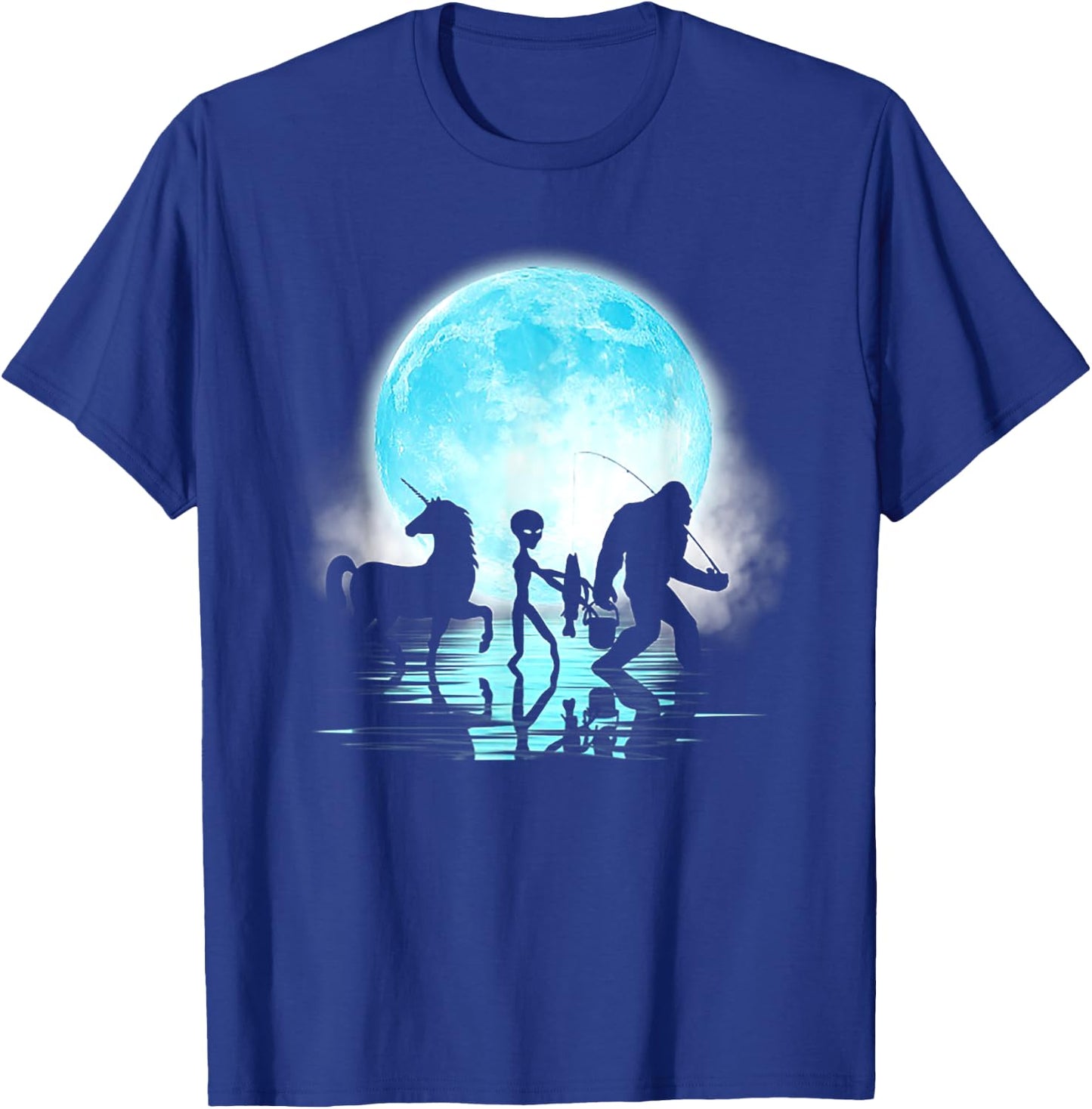 Funny Bigfoot Alien Unicorn Fishing T-Shirt - T-Shirt | Royal