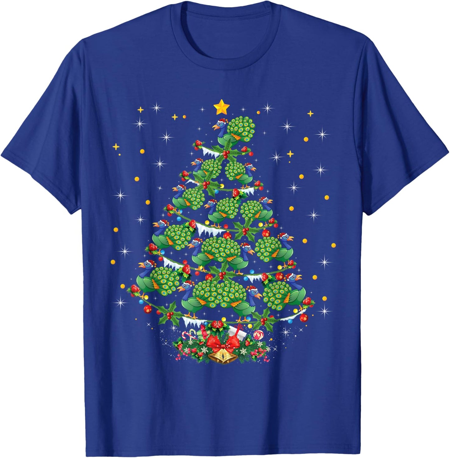 Funny Peacock Bird Lover Xmas Gift Peacock Christmas Tree T-Shirt - T-Shirt | Royal