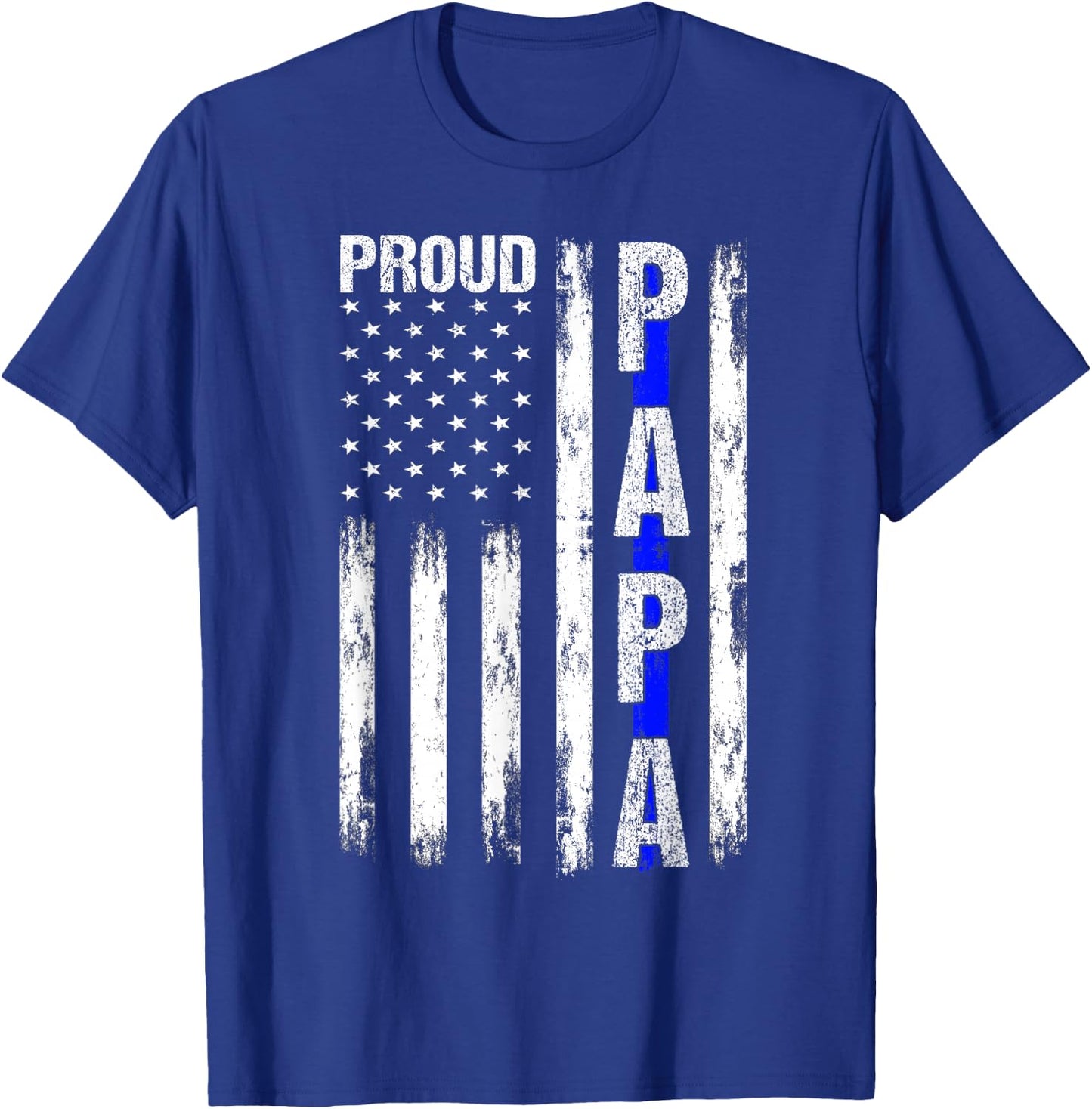 Proud Papa American Flag Thin Blue Line Police Grandpa Gifts T-Shirt - T-Shirt | Royal