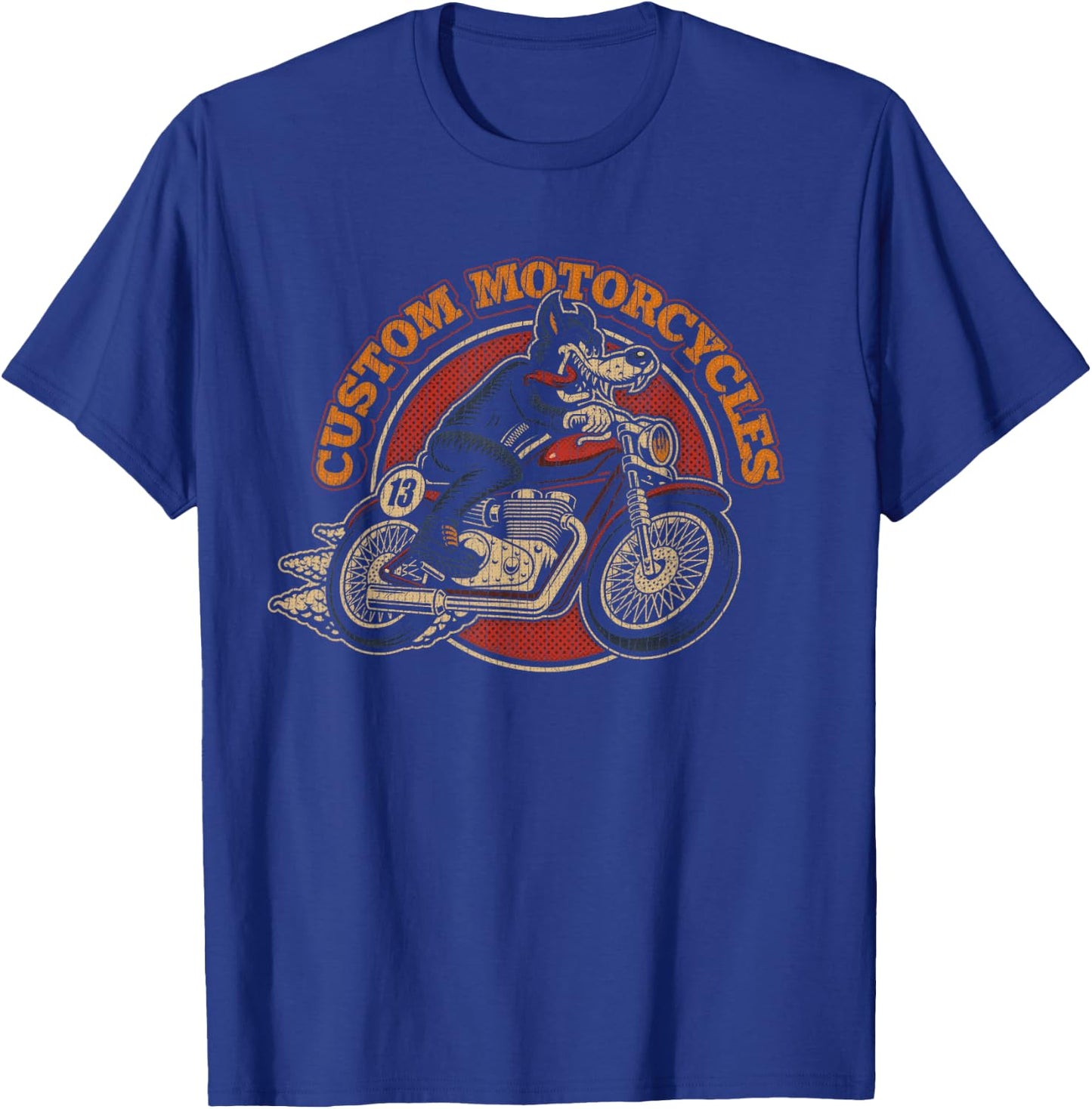 "Custom Motorcycles" Retro Biker Lowbrow Wolf Rockabilly 50s T-Shirt - T-Shirt | Royal