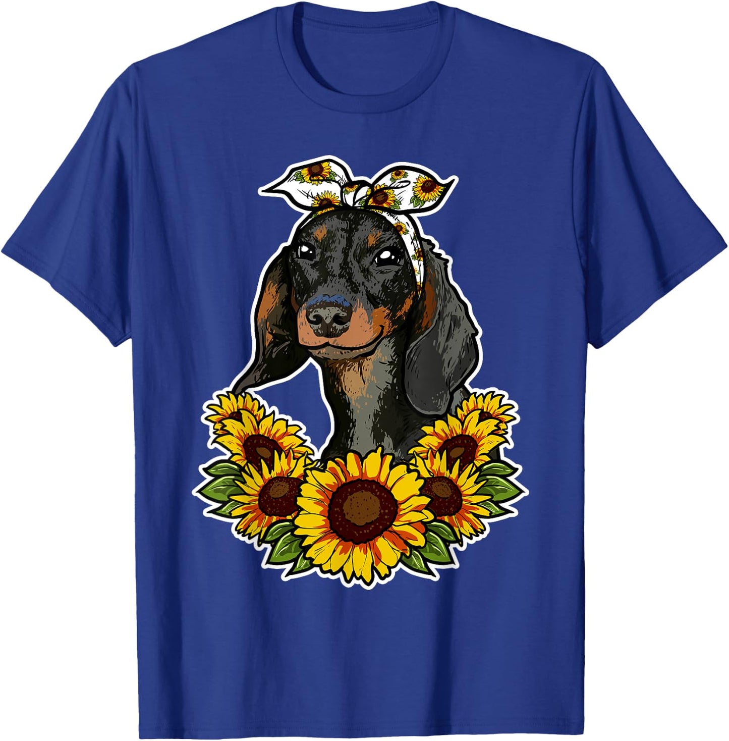 Cute Dog Love Gift Sunflowers Decor Dachshund Women Girls Kids T-Shirt - T-Shirt | Royal