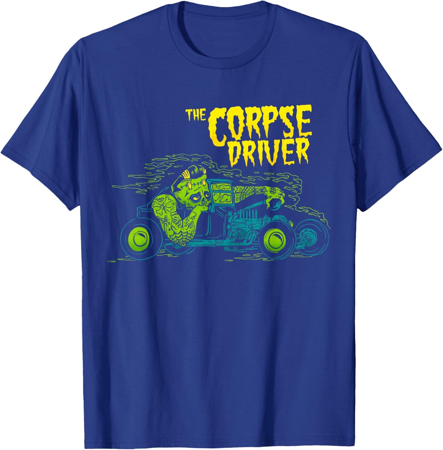 Horror Art - Corpse Driver Frankenstein Gasser Lowbrow Art T-Shirt - T-Shirt | Royal