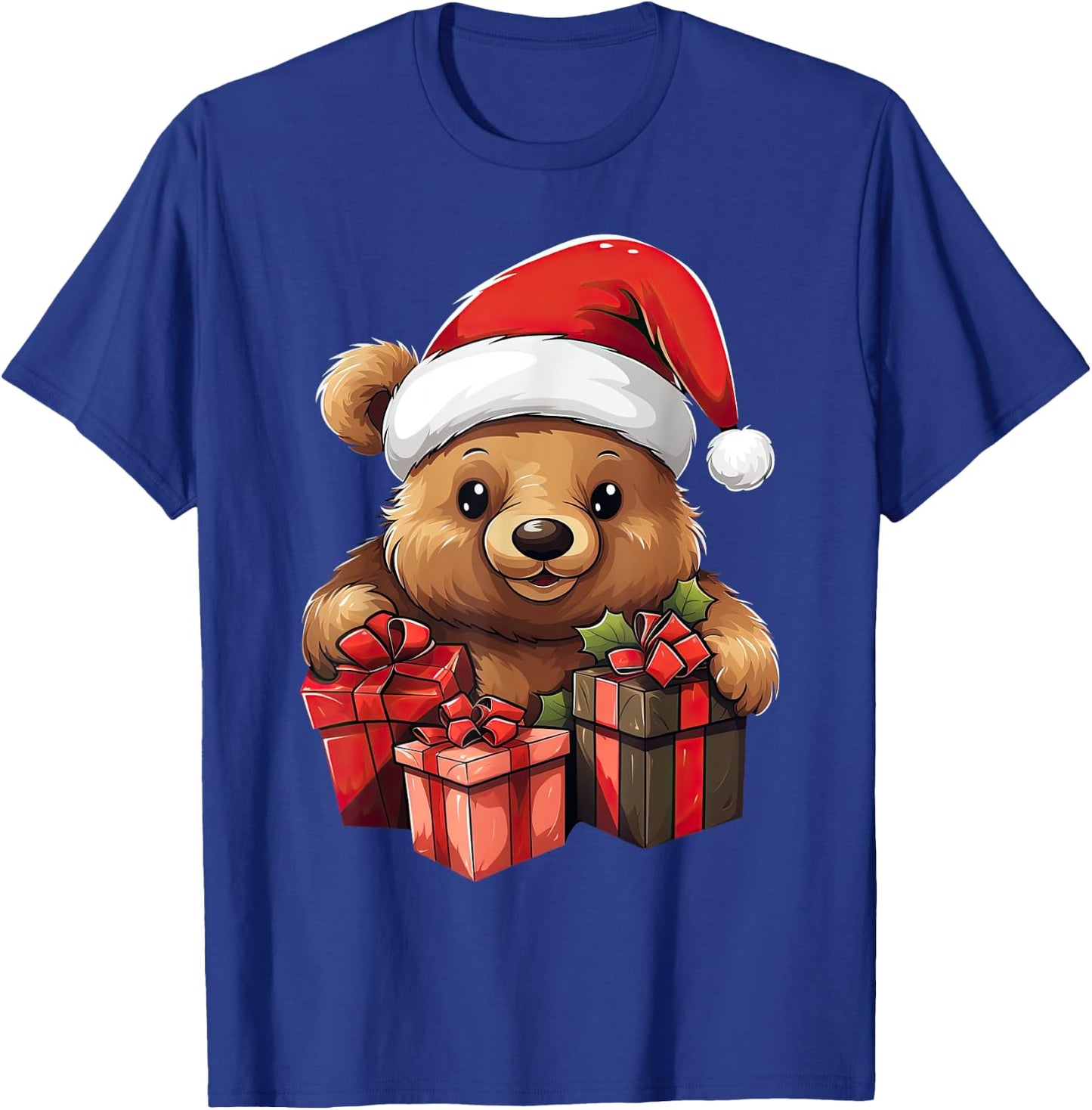 Teddy Bear Santa Claus Hat Christmas Pajama Xmas Party T-Shirt - T-Shirt | Royal