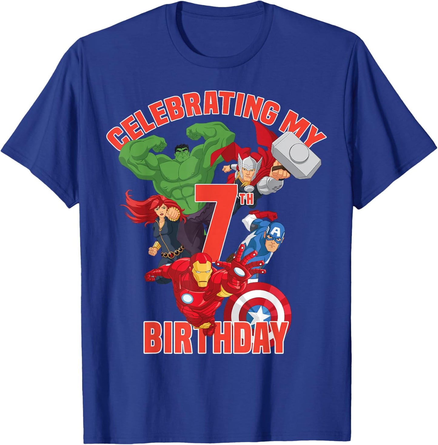 Marvel Avengers Celebrating My 7th Birthday Small T-Shirt - T-Shirt | Royal