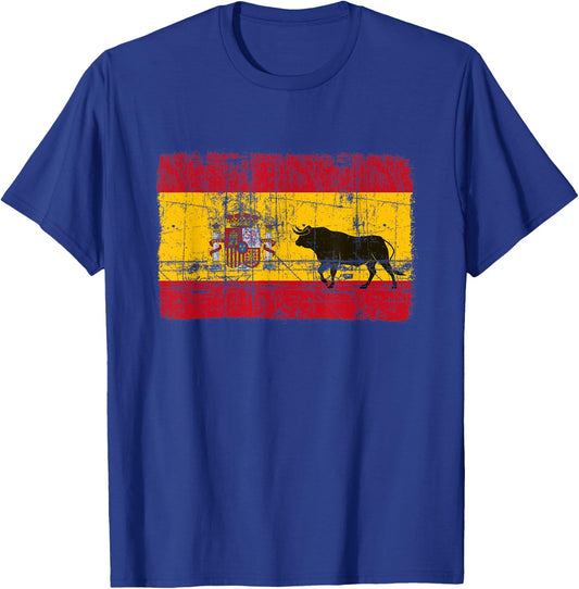 Spain Spanish Flag Bull El Matador Distressed Graphic Black T-Shirt - T-Shirt | Royal