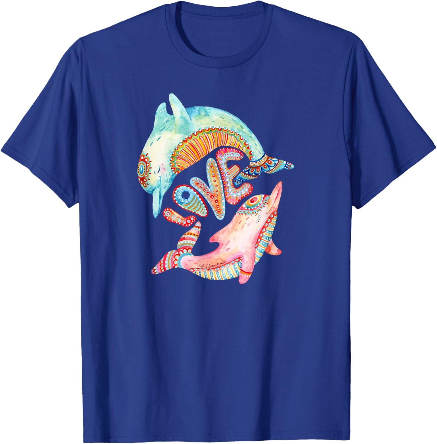Beautiful retro hippie style "love" dolphin - Dolphin Love T-Shirt - T-Shirt | Royal