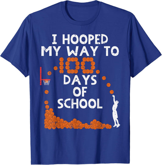 Hooped My Way 100 Days School Basketball 100th Day Boys Kids T-Shirt - T-Shirt | Royal