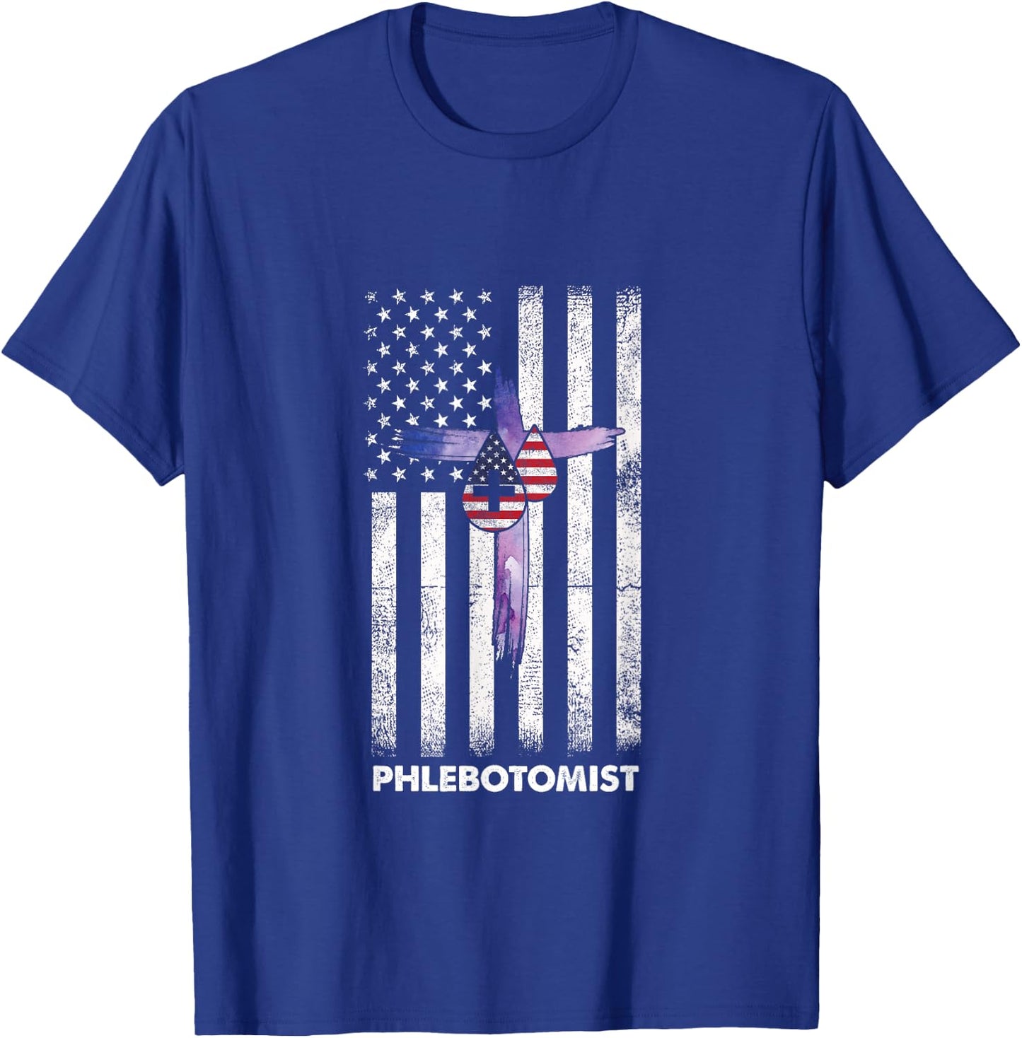 American Phlebotomist Phlebotomy Flag Cross Blood Gift T-Shirt - T-Shirt | Royal